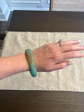 Teal and Amber Resin Bangle Bracelet